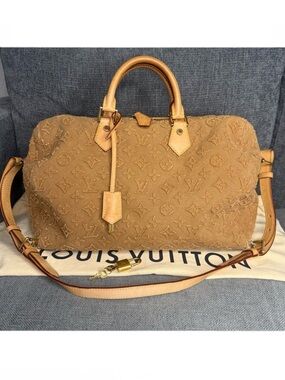 Louis Vuitton Speedy 35 bando Denim Monogram Stone wash Caramel